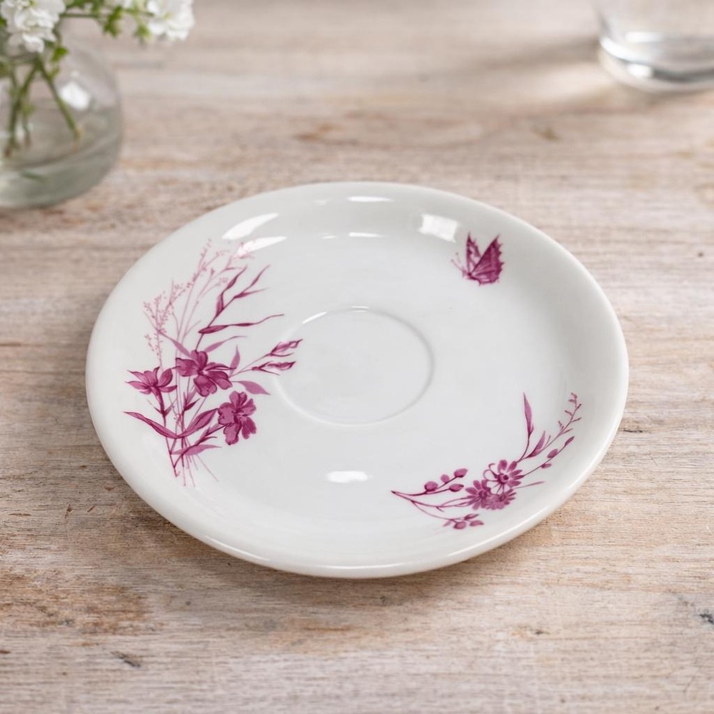 Moritz Zdekauer Saucer Floral Butterfly Gold Rim Czech Porcelain